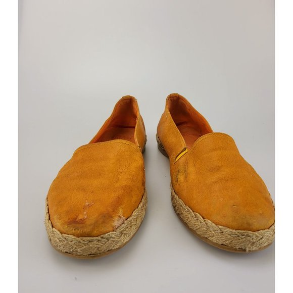 STUART WEITZMAN Orange Espadrille Slip-on Flats 8 Beige Suede Leather Sneakers - Picture 4 of 14